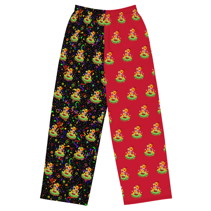 Split Red and Arcade Boyoyoing Floating Island Unisex Wide-Leg Pants product image (1)