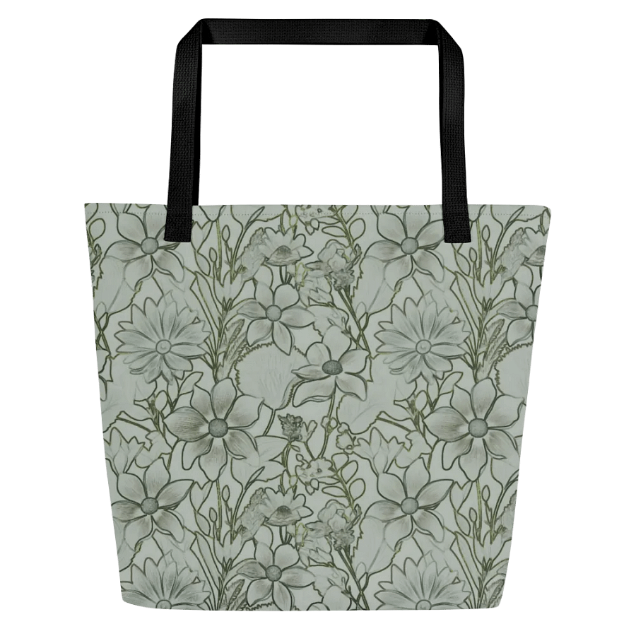 Line art Light green and Dark green Floral/All-Over Print Large Tote Bag w/ Pocket by Sublicolor product image (1)
