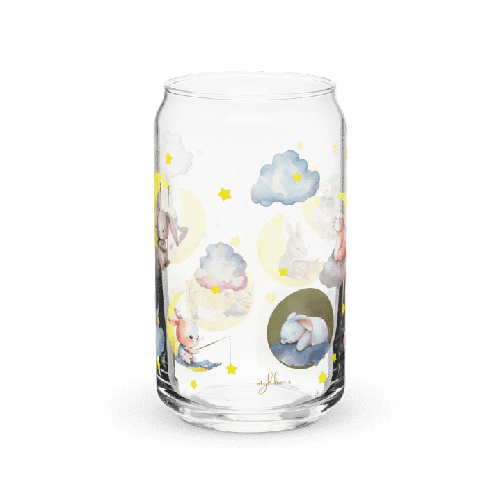 Bunny on the Moon Glass Sipper Can with Bamboo Lid & Straw – 16 oz | Whimsical Rabbit-Themed Can Glass | Cute Moon & Stars Design | Perfect for Iced Coffee, Smoothies, and More product image (2)