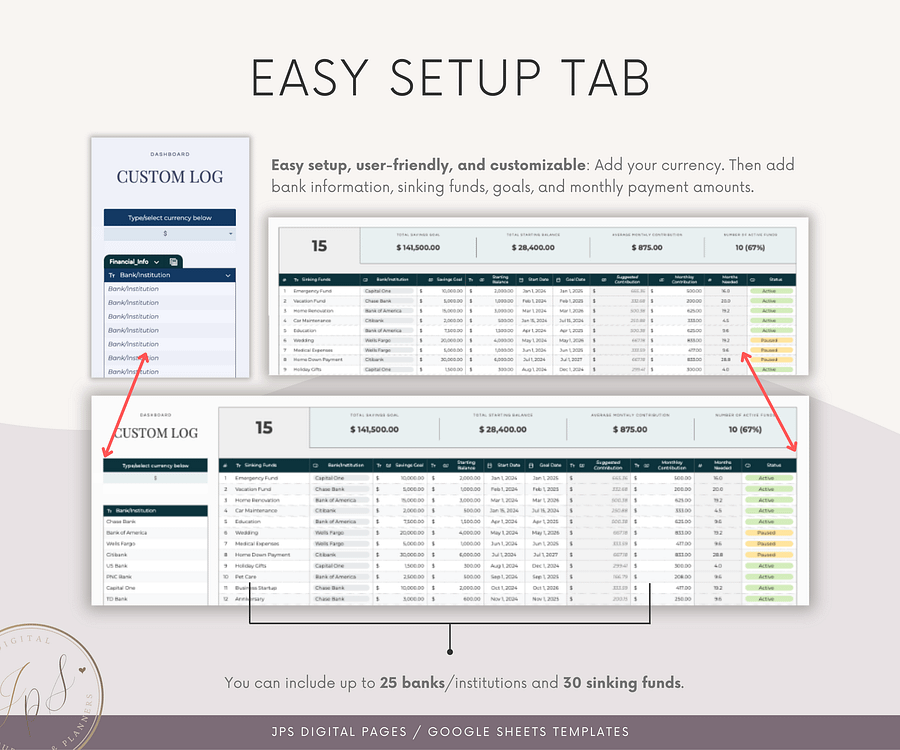 Sinking Funds Tracker Spreadsheet, Google Sheets Savings Tracker, product image (3)