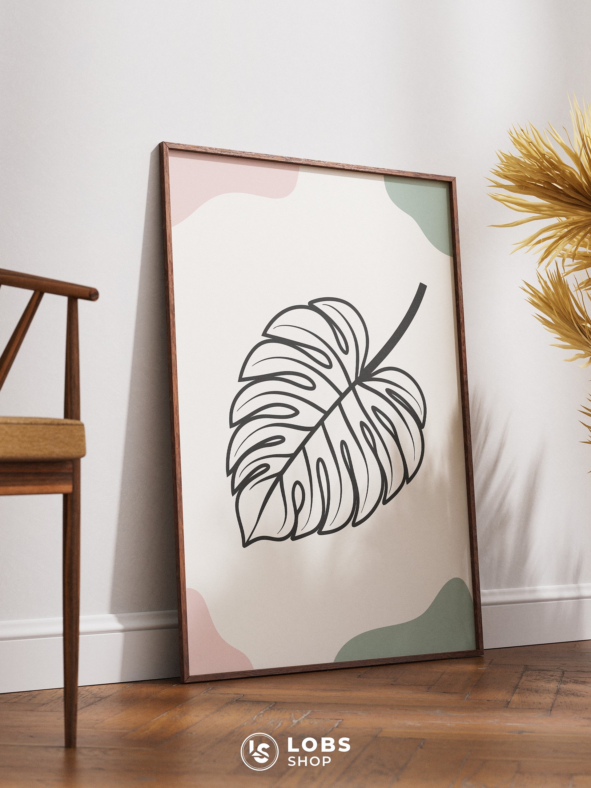 Chic Monstera Leaf Printable Poster with Geometric Design – Elevate Your Space with Botanical Art product image (3)