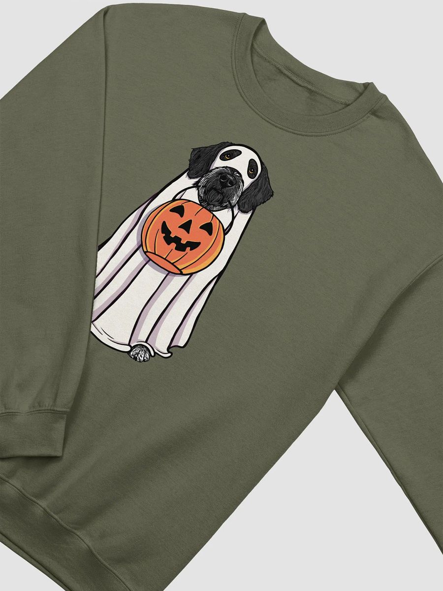 Funny Halloween German Wirehaired Pointer(Black) Sweatshirt | Funny Dog Wearing a Ghost Costume and Holding a Pumpkin Basket product image (14)