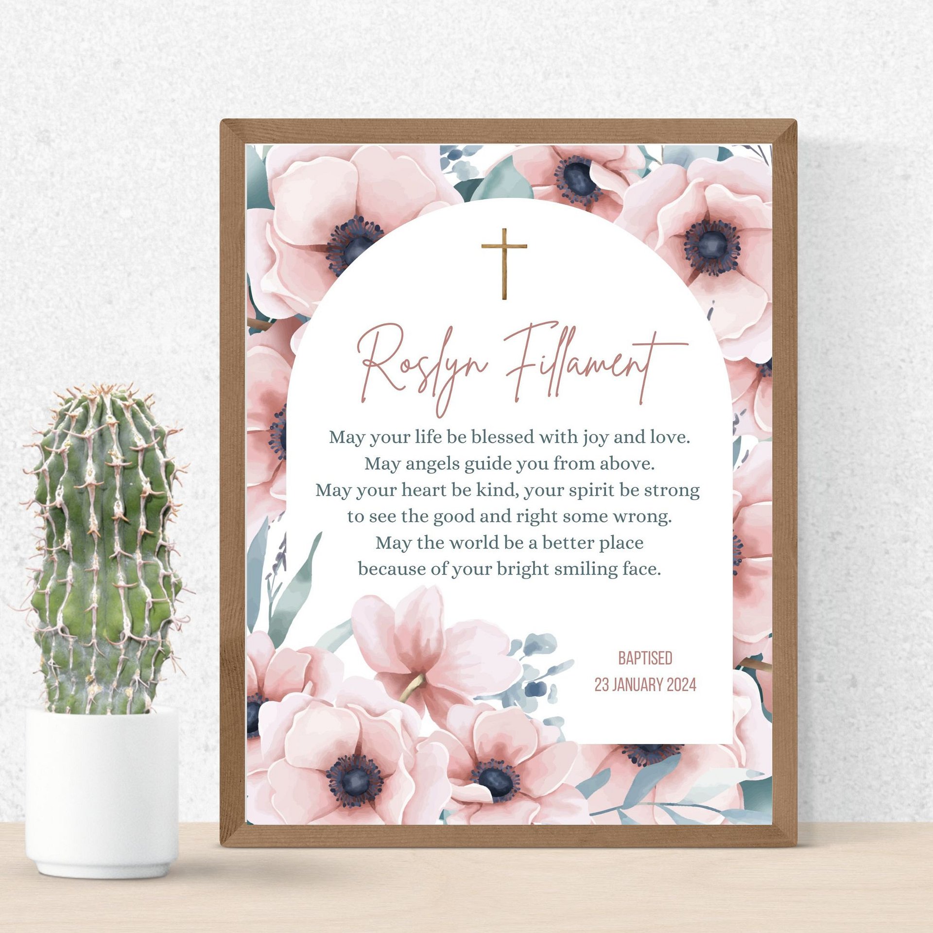 Pink Floral Arch Border Baptism Canva Template product image (2)