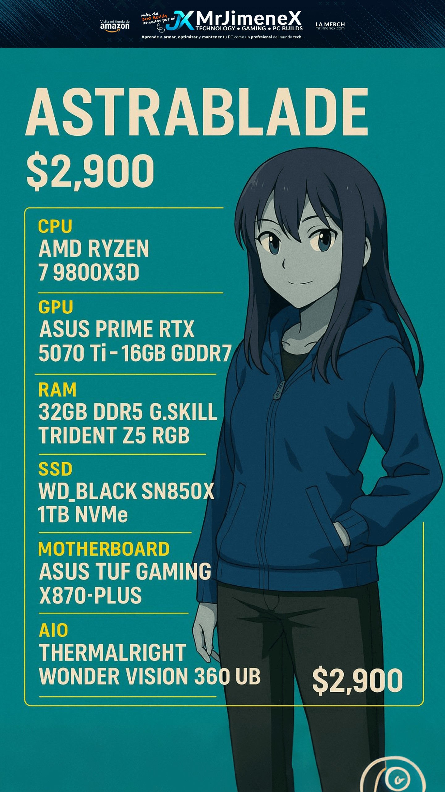 Pc Gamer AstraBlade - Ryzen 7 9800X3D + 5070 TI 16G + 32Gb DDR5 + X870 ASUS TUF product image (2)