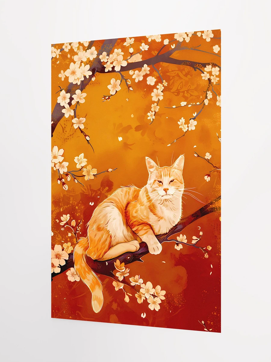 Ginger Cat Amidst Autumn Cherry Blossoms: Serene Feline Art Print Matte Poster product image (5)
