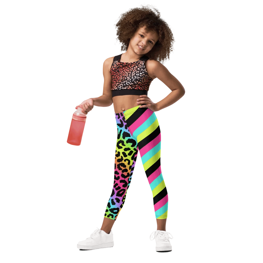 Colorful Spring Leggings for Girls with Leopard print and stripes product image (1)