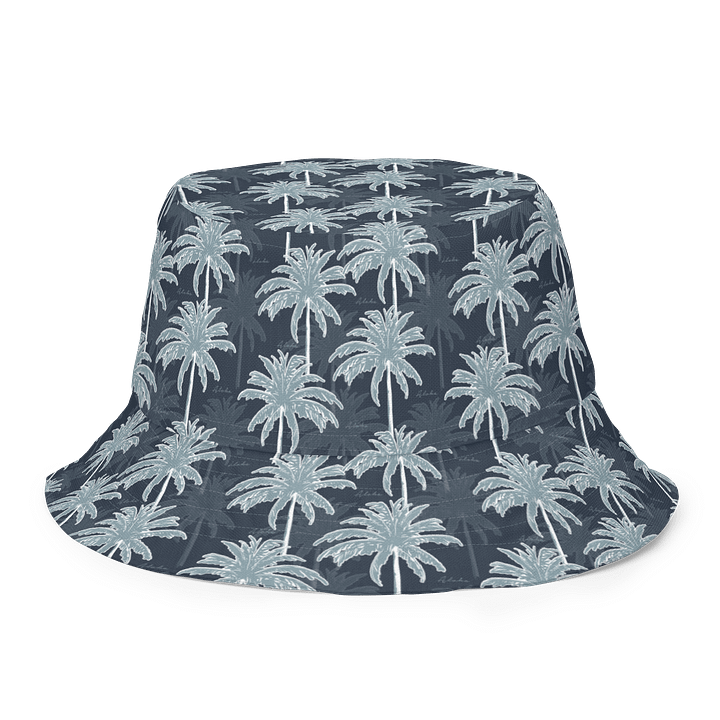 Tropical Palm Tree Bucket Hat – Navy & Ice Blue with Red Interior product image (1)