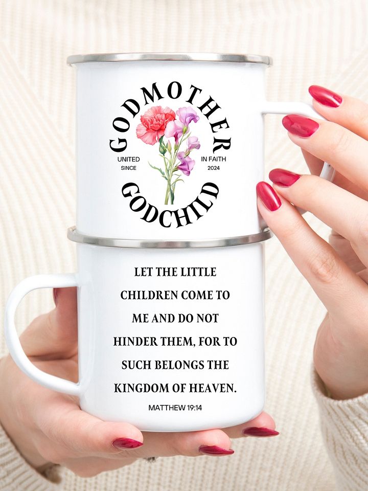 Floral godmother proposal Christian enamel mug with Bible verse - Camping gear Enamel Mug product image (1)
