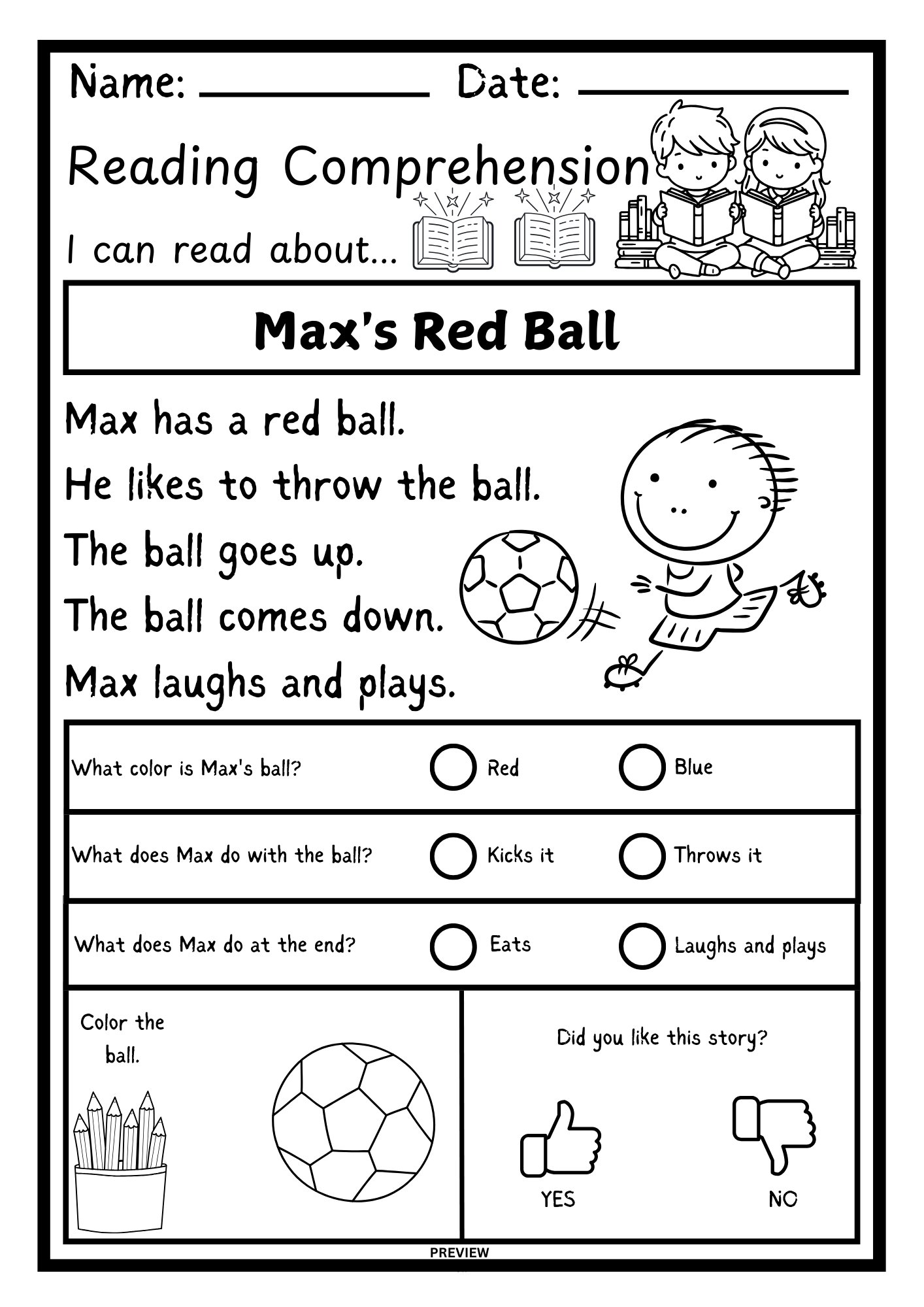Kindergarten Reading Comprehension Worksheets PDF product image (1)