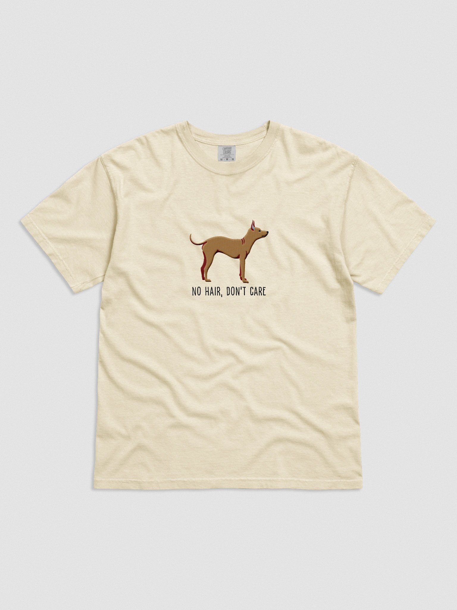 No Hair, Don't Care T-Shirt(Embroidered) of an American Hairless Terrier(Tan) product image (4)