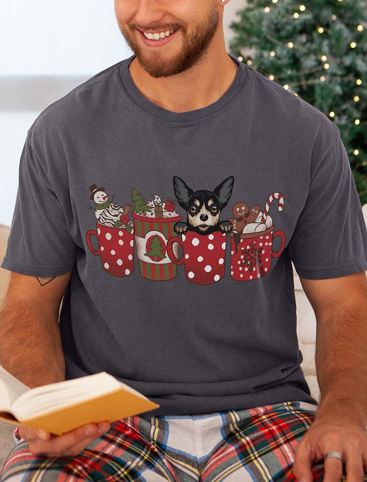 Cute Chihuahua(Tricolor 2) in a Christmas Cup T-Shirt | Funny Christmas Pup in a Cup product image (21)