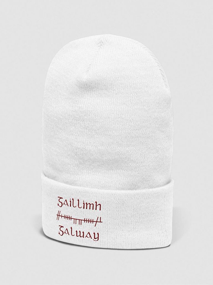 Galway/Gaillimh Orthodox Style Ogham, White with Maroon, embroidered Cuffed Beanie product image (2)