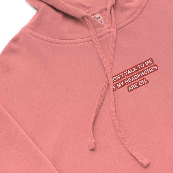 HEADPHONES ON (red bubble design 2) embroidered pigment hoodie product image (1)