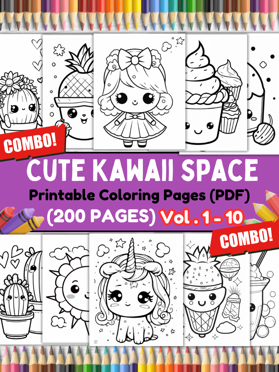 200 Cute Kawaii Coloring Pages#Combo (PDF Coloring Pages) product image (1)