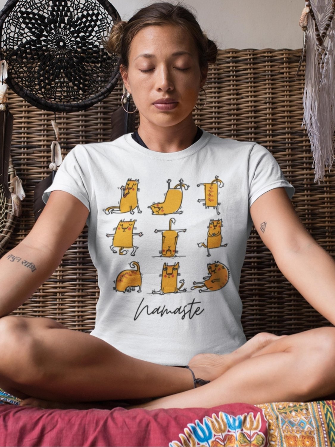 Namaste Funny Yoga Cat T-Shirt (light colors) product image (1)