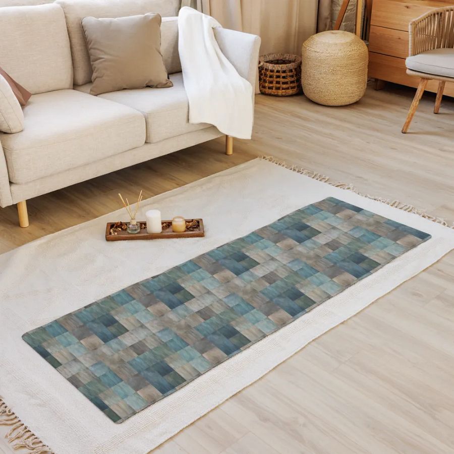 Yoga Mat with Painted Blue, Green and Brown Checked Pattern product image (10)