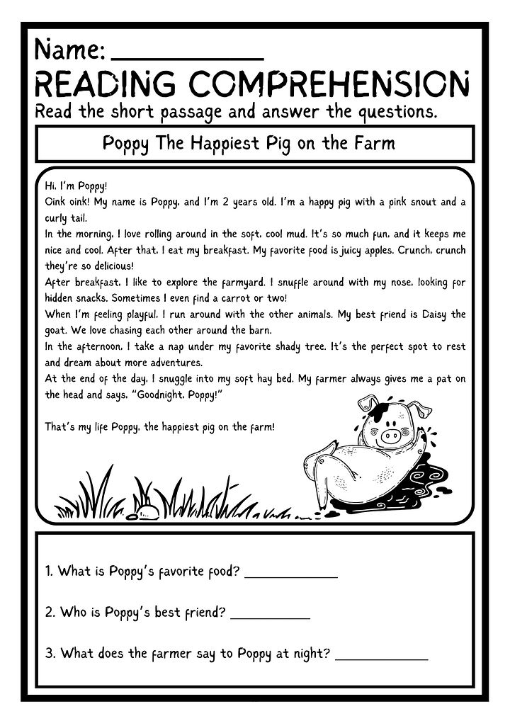KINDERGARTEN READING COMPREHENSION WORKSHEET PRINTABLE product image (2)