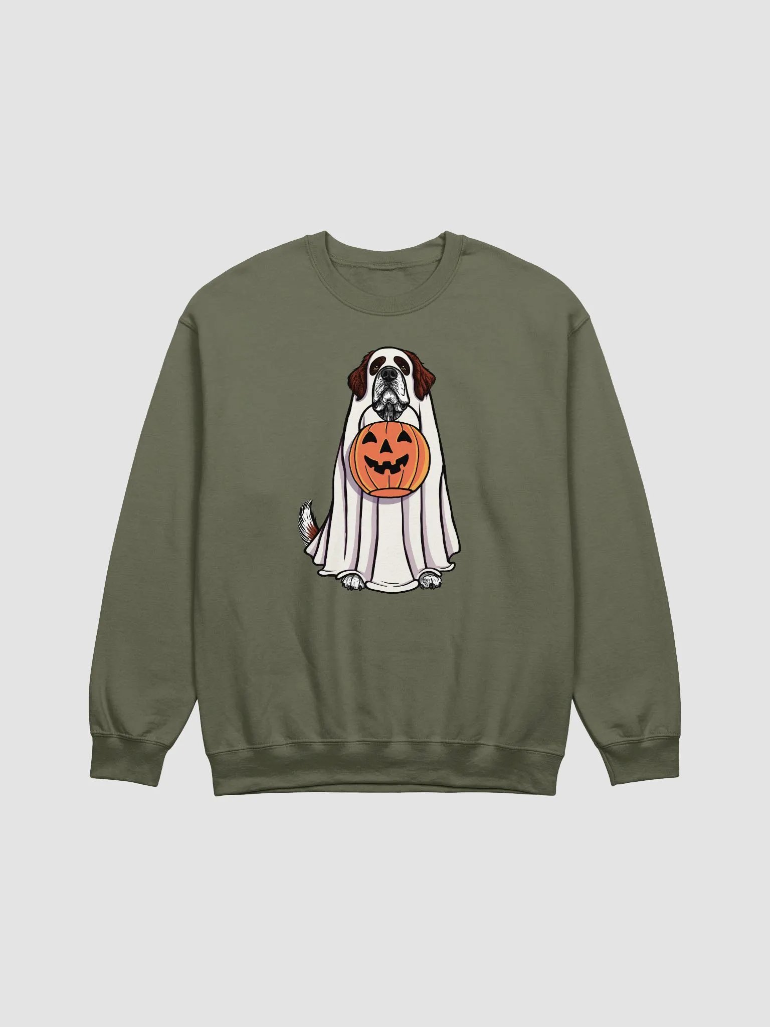 Funny Halloween Saint Bernard(Mahogany) Sweatshirt | Funny Dog Wearing a Ghost Costume and Holding a Pumpkin Basket product image (17)