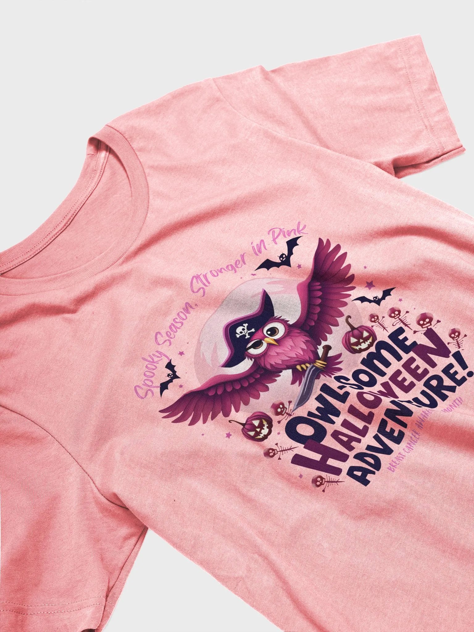 Pirate Owl Halloween Adventure: Breast Cancer Awareness T-shirt product image (17)