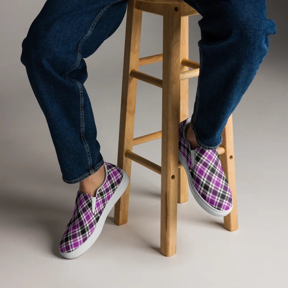Purple, Black & White Plaid Men's Slip-On Shoes product image (8)