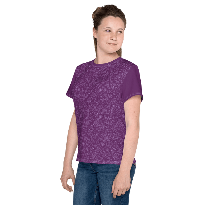 Dark Purple Floral Youth Crew Neck T-shirt product image (2)