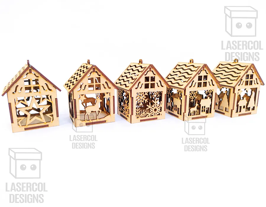 Christmas House Ornaments Set 2 (2 Sizes, 5 Styles) - Laser Cut Files product image (5)