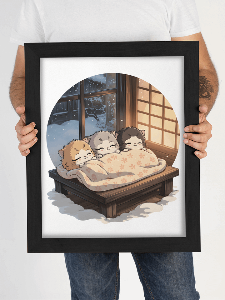 Cozy Winter Kittens Framed Art Print | Japanese Style Snowy Day Wall Decor product image (1)