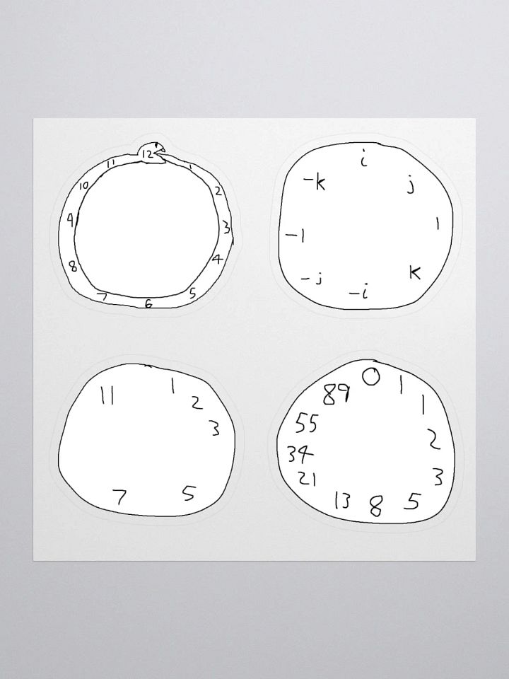 Ouroboros, Quaternion, Prime(ish), Fibonacci Clock Stickers product image (1)