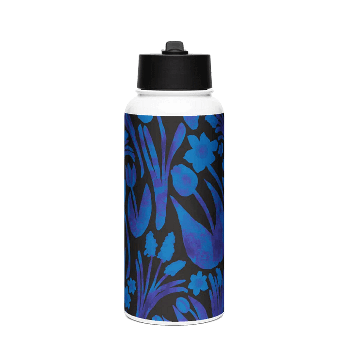 Spring Garden | Stainless Steel Water Bottle with a Straw Lid | Royal Blue on Black product image (1)
