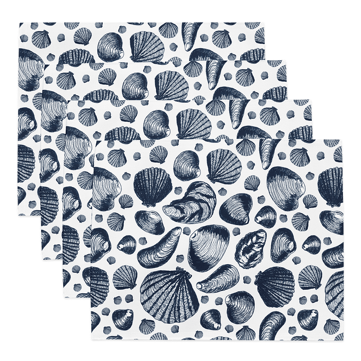 New England Tidal Treasures Placemats – Navy on White, Set of 4 | MONIQUE FAELLA DESIGNS™ product image (1)