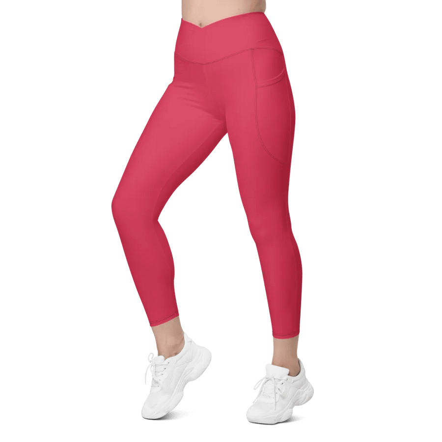 Plain Muted Red Light Summer Women's High Waisted Premium Crossover Leggings with Pockets by Treasure Pie product image (7)