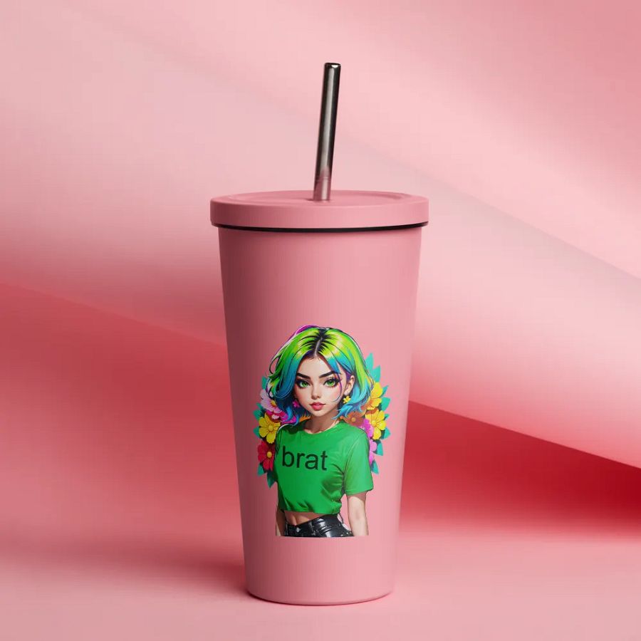 Brat 20 oz Tumbler Cup - Pink - Insulated Tumbler with a Straw v1 product image (12)