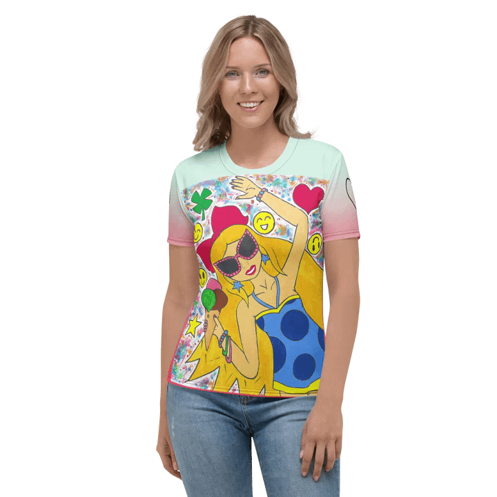 Girl with the ice cream (art by Dina R.) tempera painting picture - Womens Crew Neck T-Shirt product image (1)
