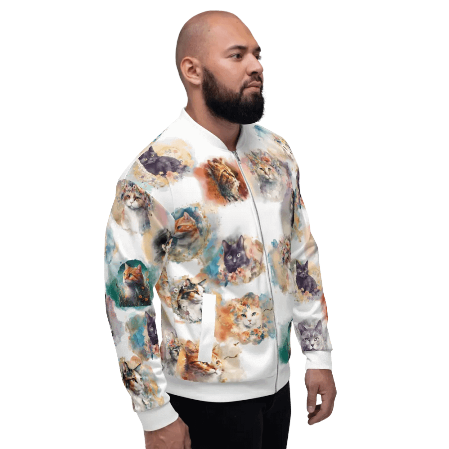 Watercolor Cats Bomber Style Zip Up Sweatshirt Jacket, Unisex product image (7)