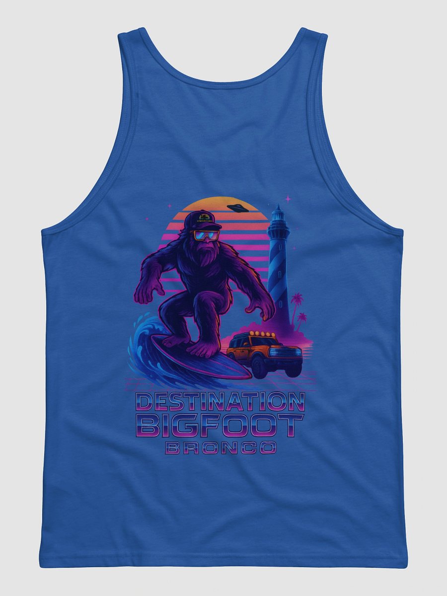 Destination Bigfoot Bronco Synthwave Bella+Canvas Jersey Tank (Blue) product image (2)