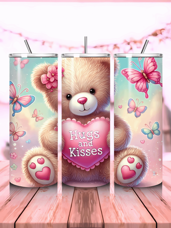 20oz Skinny Tumbler Wrap PNG – Valentine's Day Bear with Hearts – Sublimation Design for Instant Download – Cute Love Tumbler Art product image (1)