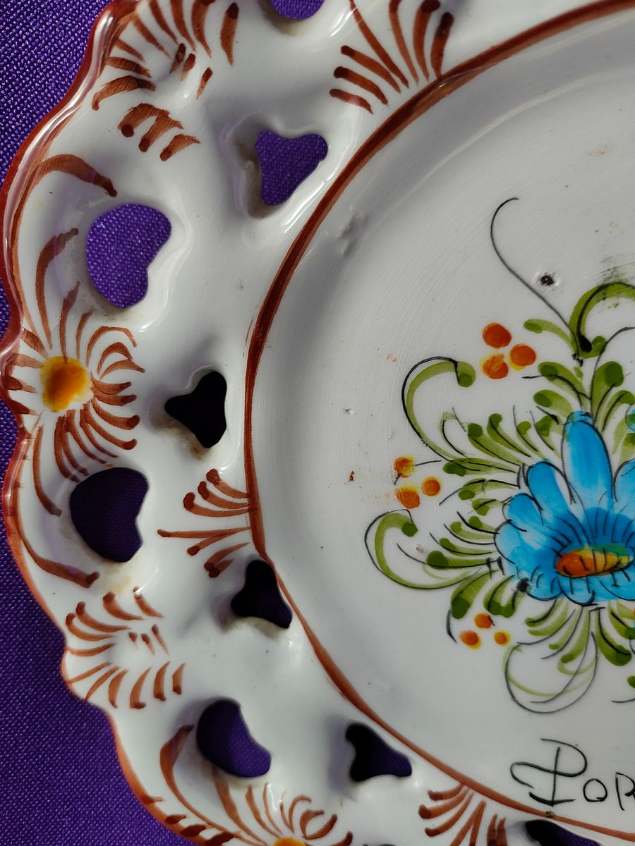 Extraordinário prato recortado, decoração floral, feito à mão, Portugal, flores azuis, presente avó product image (9)