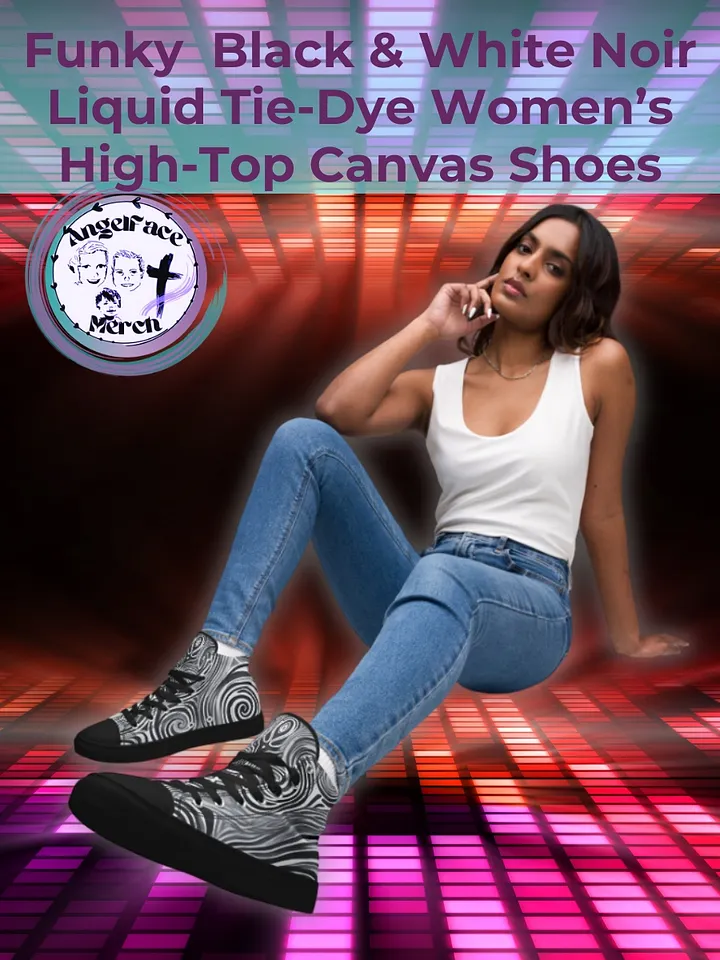 Funky Black and White Noir Liquid Tie-Dye Women's High-Top Canvas Shoes product image (1)