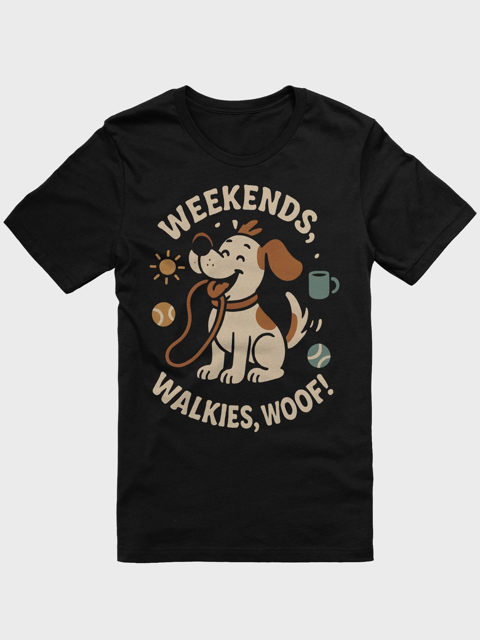 Weekend Walkies Woof Cartoon Dog T-Shirt product image (1)