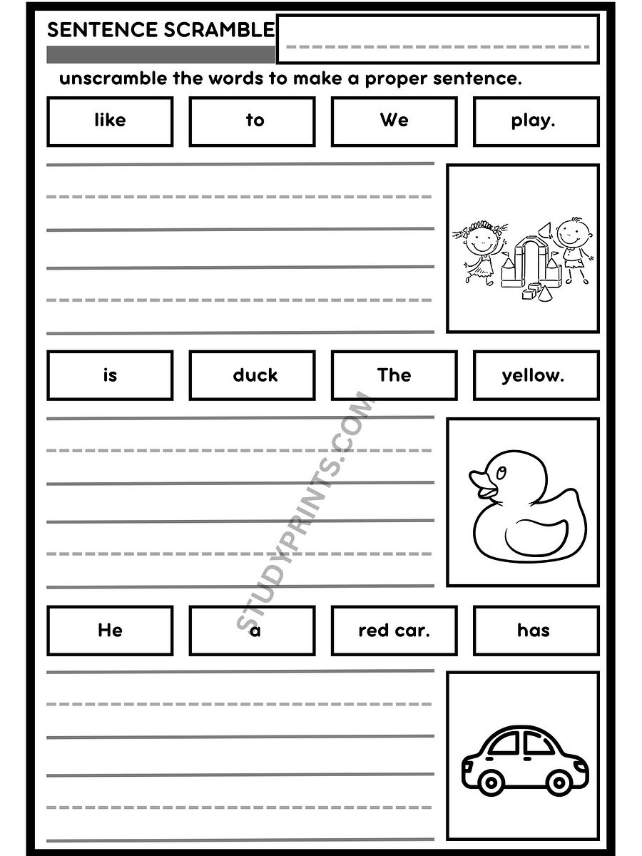 sentence scramble WORKSHEETS for KINDERGARTEN printable product image (4)