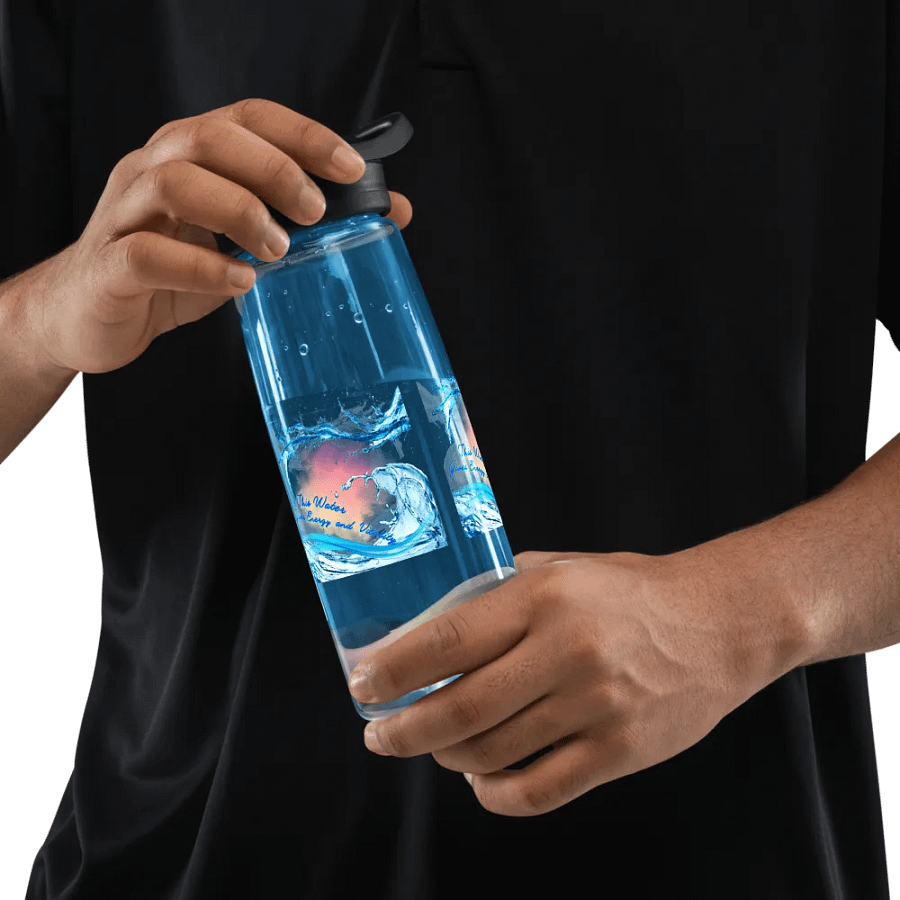 Camelback water bottle with beautiful swirly blue water drops  featuring ' This water gives energy and vitality