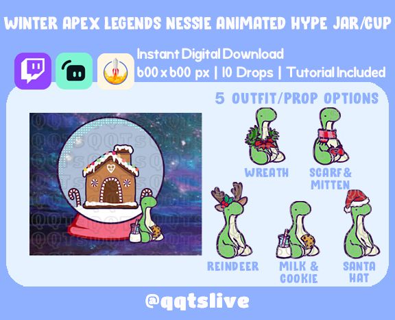 ANIMATED WINTER NESSIE Twitch Hype Jar - Stream Tip Cup+Sub Badges/2 Layers - 5 Outfit/Prop Options - 10 Bit Options+Set Up Tutorial product image (1)