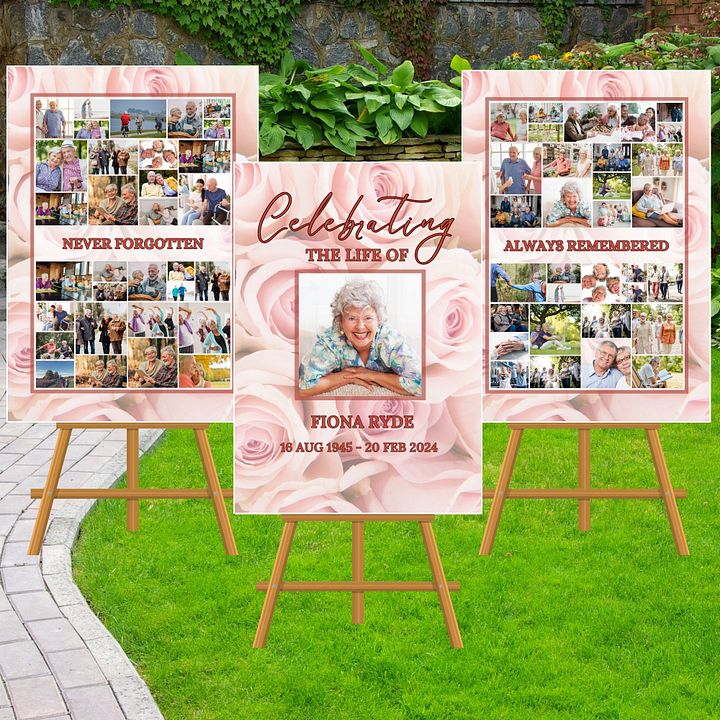 Pink Roses Funeral Photo Collage Sign Set Canva Template product image (2)