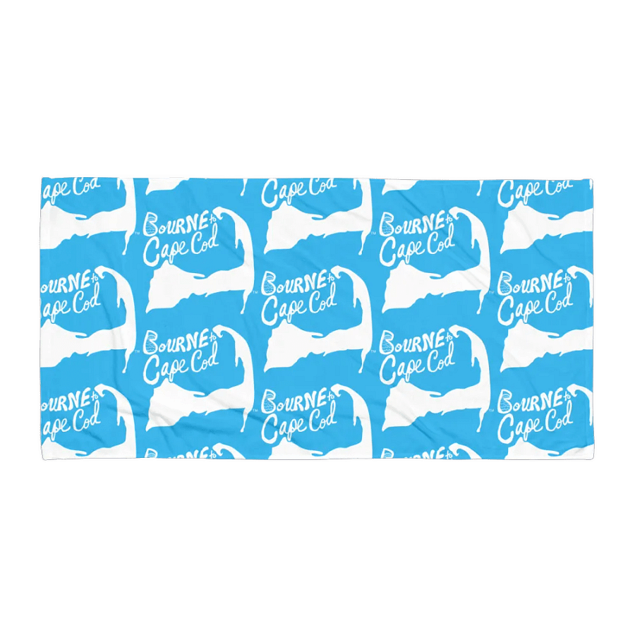 BOURNE to Cape Cod™ | Coastal Classic Beach Towel | All-Over Logo Print | Vibrant Colors for Salty Souls | White Logo on Deep Sky Blue product image (1)