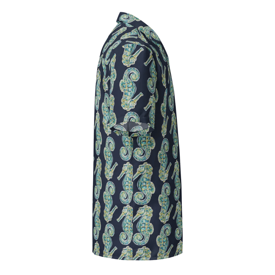 Women's | Ocean Majesty | Painted Seahorses on Navy | Hawaiian Shirt | Coastal Cool & Bold Hues product image (5)
