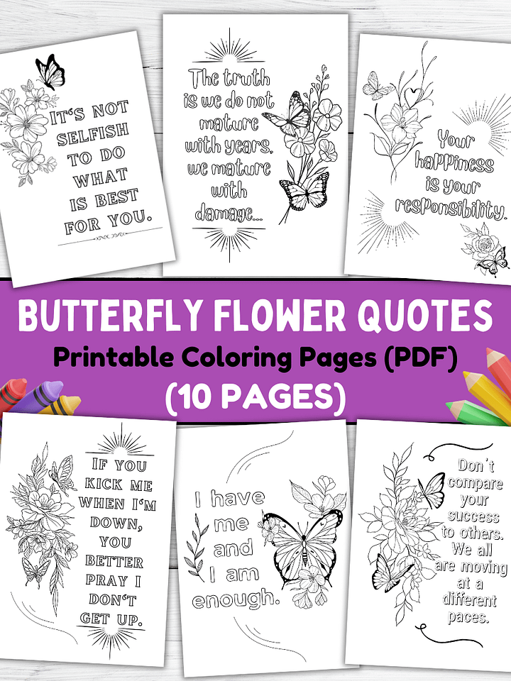 FREE - Butterfly Flower Quotes (PDF Coloring Pages) product image (1)