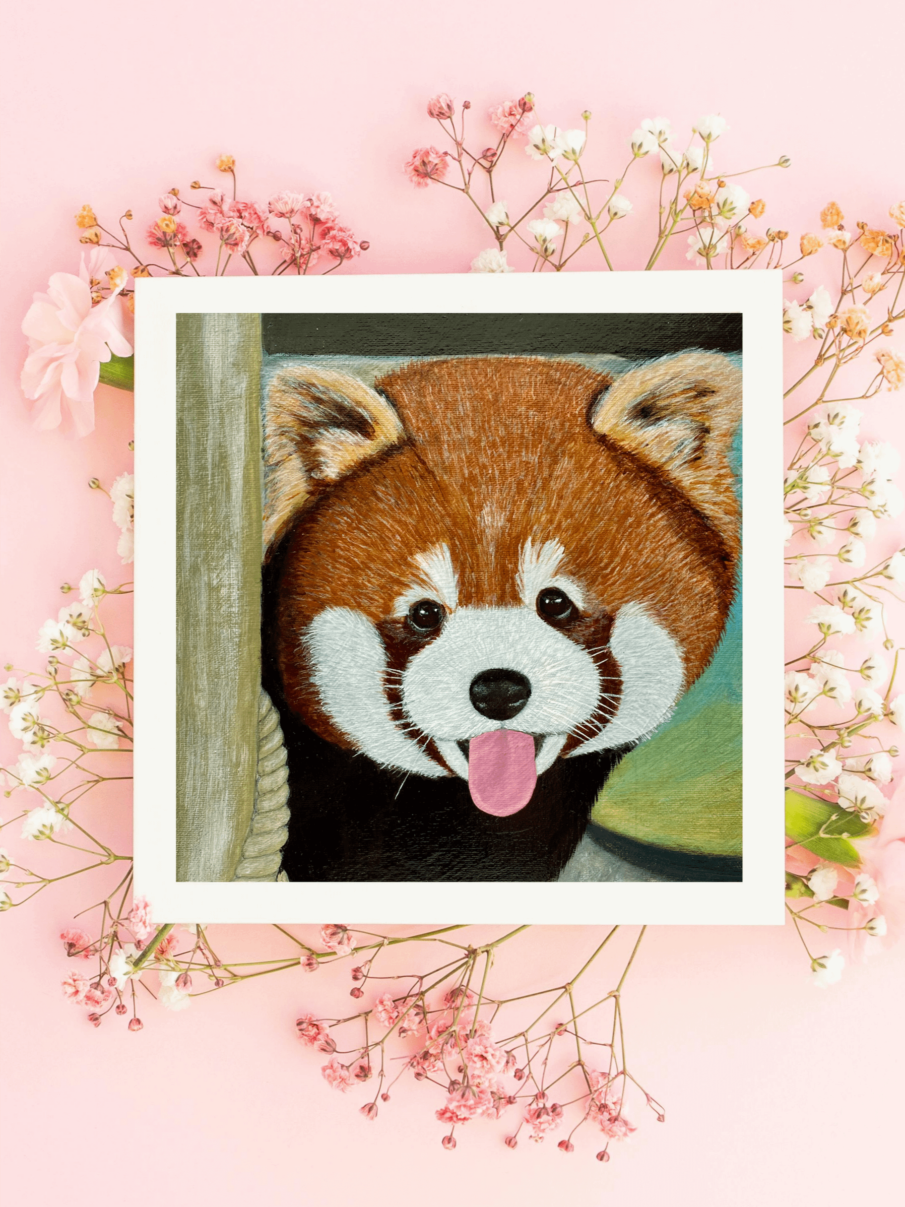Peek-A-Boo Red Panda Painting – Original Acrylic Wildlife Art product image (6)