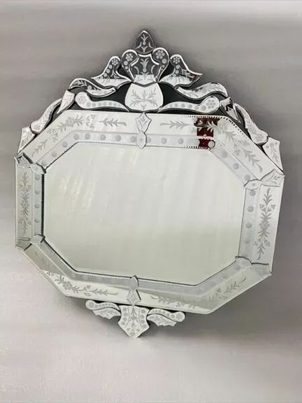 Venetian Mirror Antique Handcrafted Flowered Crown Arched Wall Crystal Mirror product image (2)