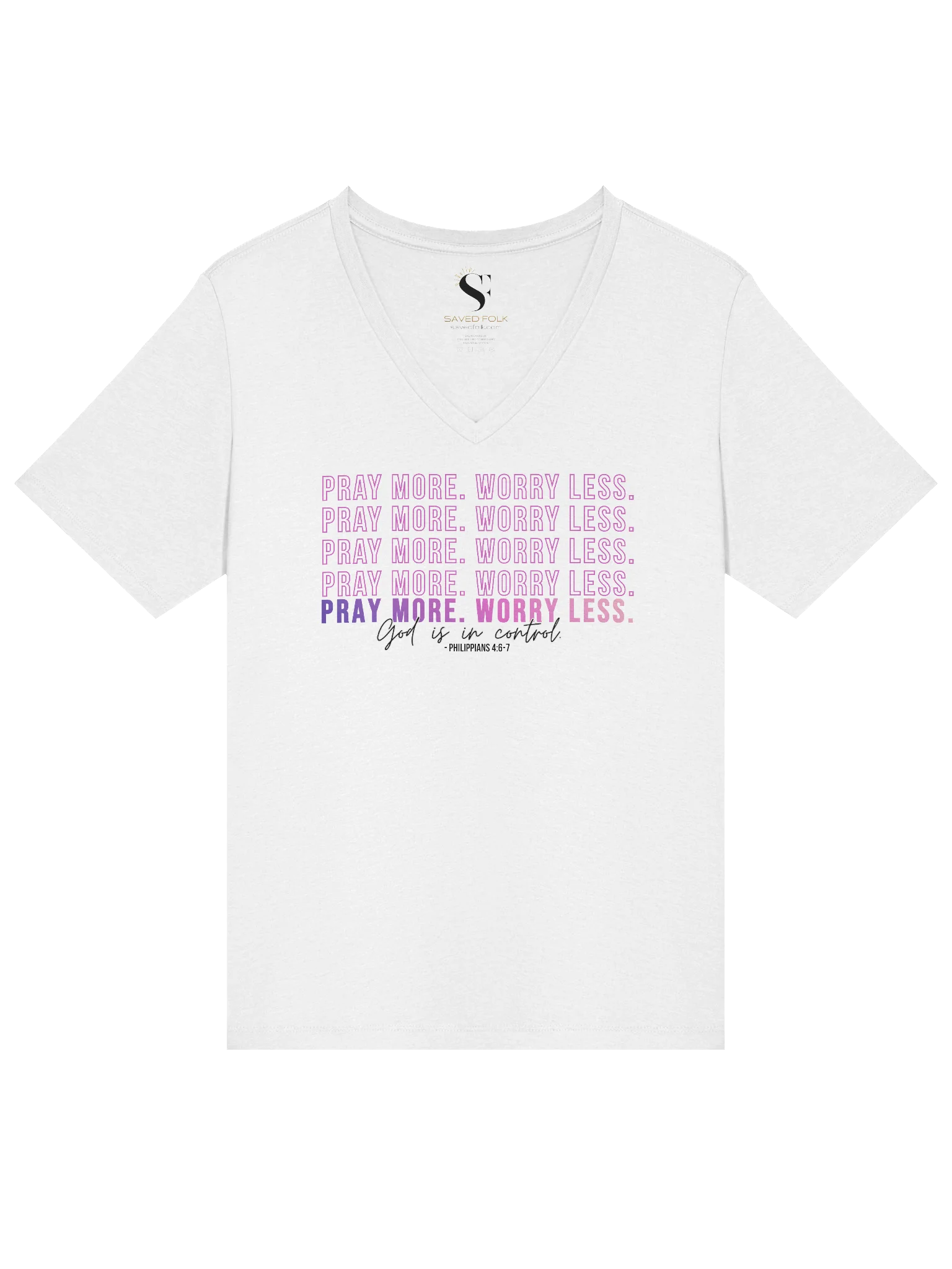 Pray More Worry Less 2.0 V-Neck Tee - Pink Gradient - Light Colors product image (6)