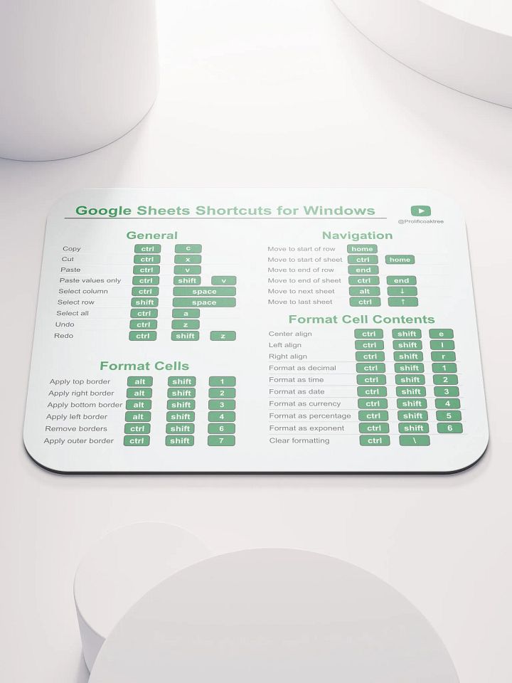 Keyboard Shortcuts Mouse Pad for Windows - Google Sheets product image (1)